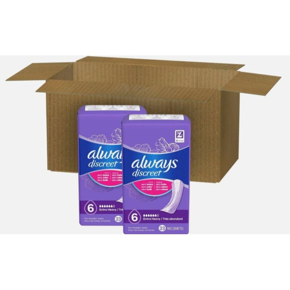 66-Count Always Discreet Incontinence Pads Size 6 Peach Extra Heavy Protection
